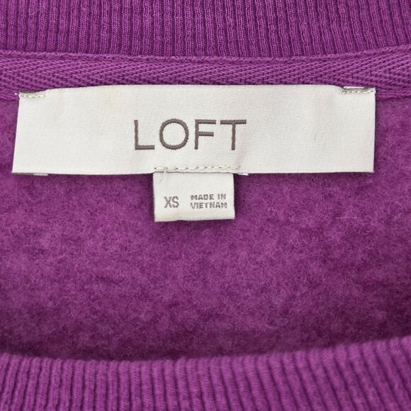 LOFT Sweatshirt Womens Size XS  Purple Crewneck Fuzzy Fleece Faux Sherpa Fall - Picture 3 of 6